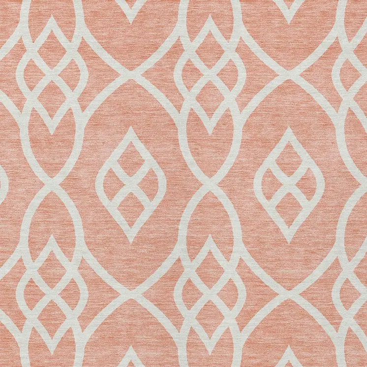 9' X 12' Salmon And Ivory Trellis Washable Indoor Outdoor Area Rug
