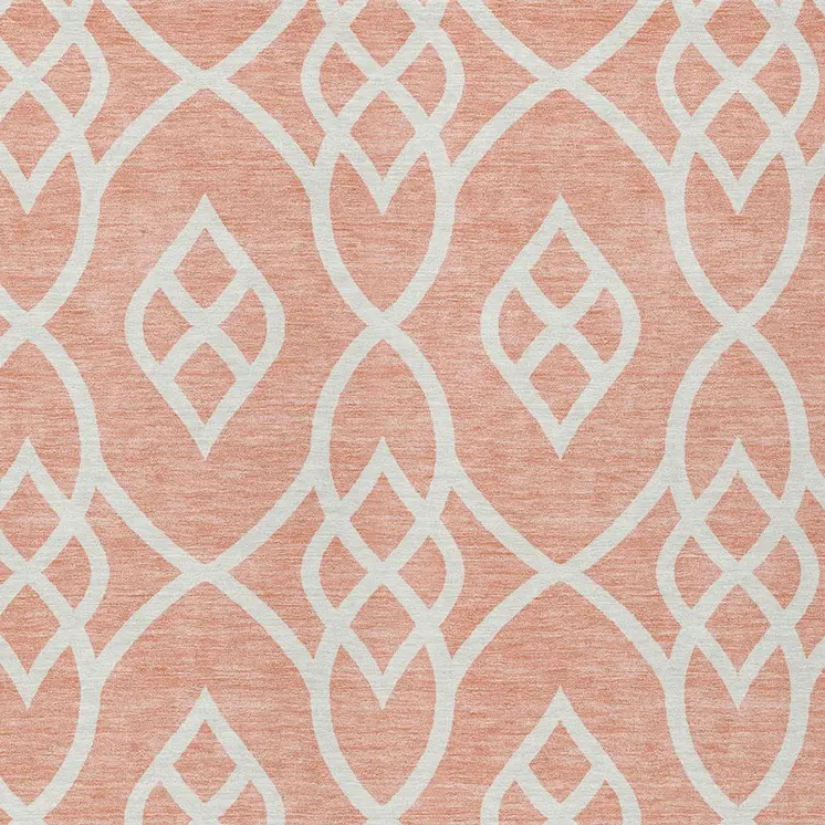 10' X 14' Salmon And Ivory Trellis Washable Indoor Outdoor Area Rug