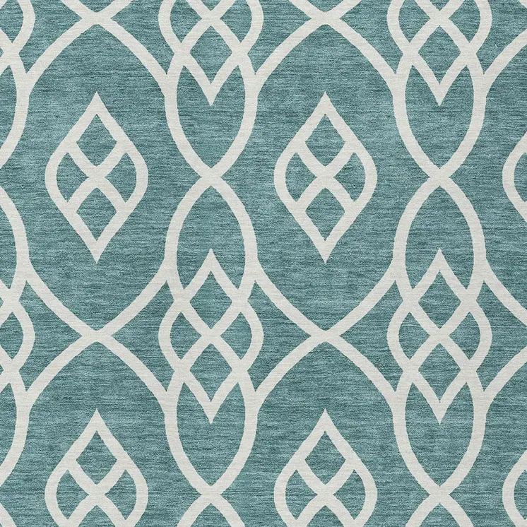 5' X 8' Teal Blue And Ivory Trellis Washable Indoor Outdoor Area Rug