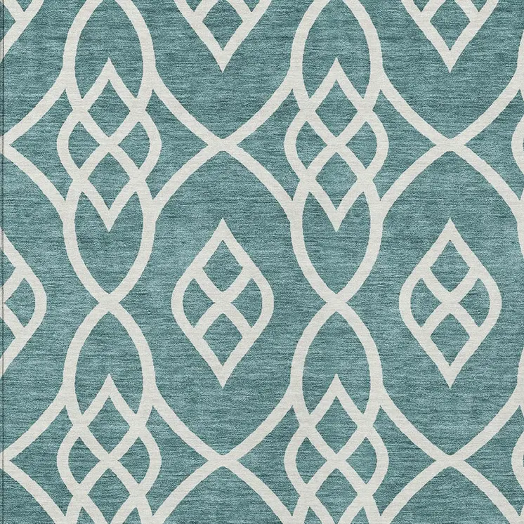 9' X 12' Teal Blue And Ivory Trellis Washable Indoor Outdoor Area Rug