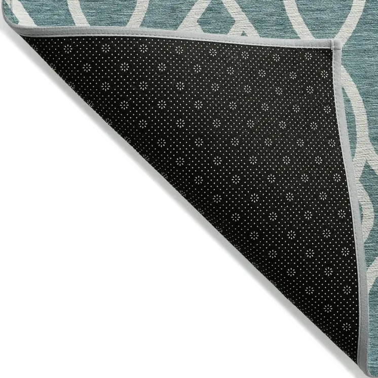 10' X 14' Teal Blue And Ivory Trellis Washable Indoor Outdoor Area Rug