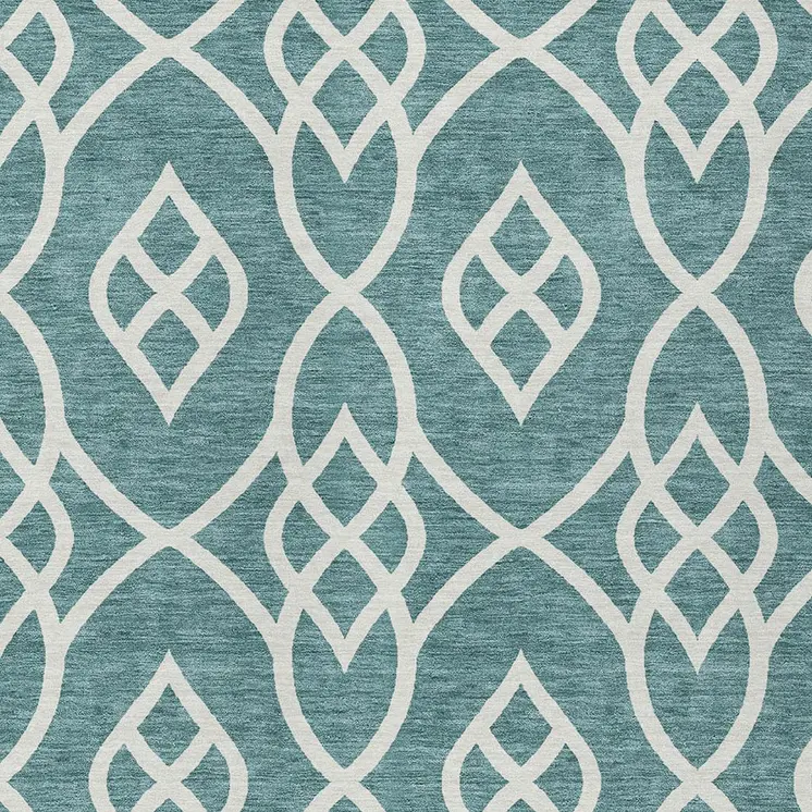 10' X 14' Teal Blue And Ivory Trellis Washable Indoor Outdoor Area Rug