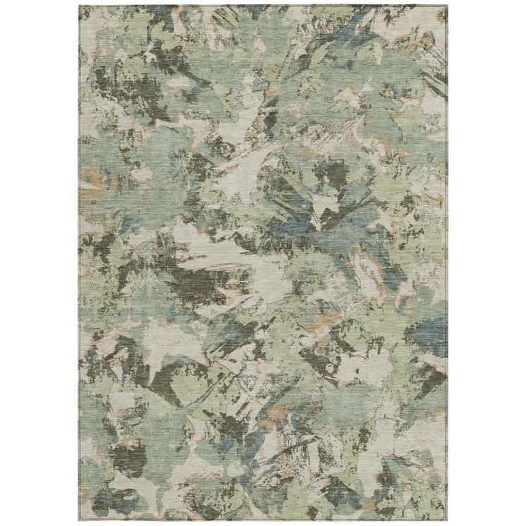 8' X 10' Beige Brown And Green Floral Washable Indoor Outdoor Area Rug