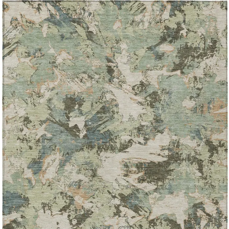 9' X 12' Beige Brown And Green Floral Washable Indoor Outdoor Area Rug