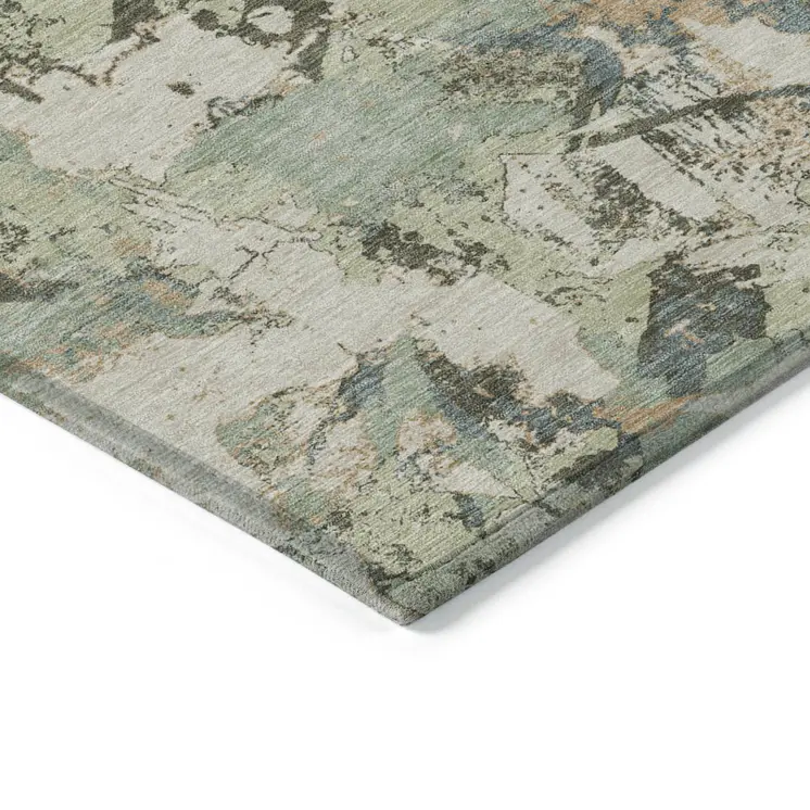 9' X 12' Beige Brown And Green Floral Washable Indoor Outdoor Area Rug