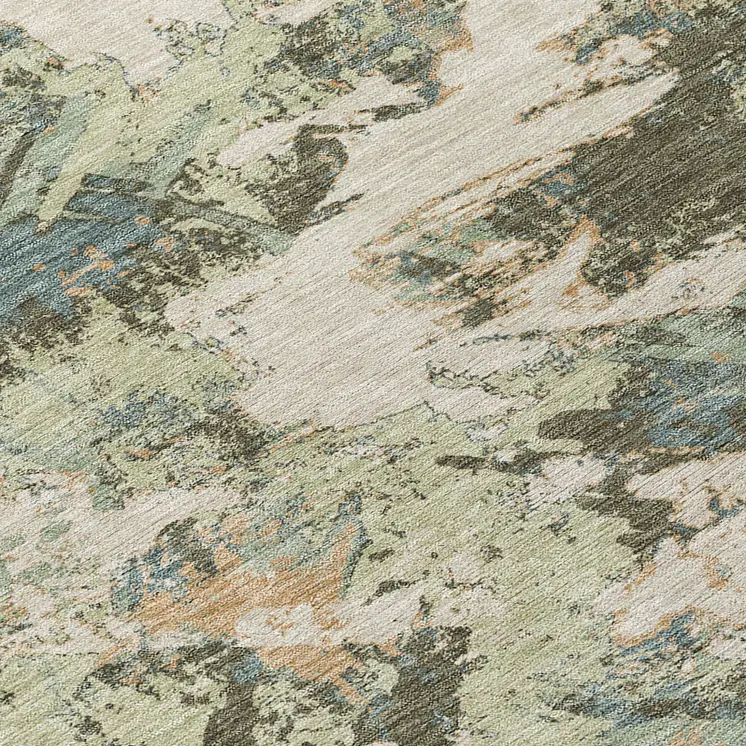 9' X 12' Beige Brown And Green Floral Washable Indoor Outdoor Area Rug