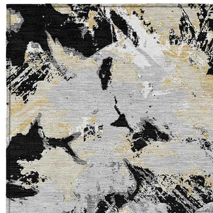 3' X 5' Black Gray And Light Brown Floral Washable Indoor Outdoor Area Rug