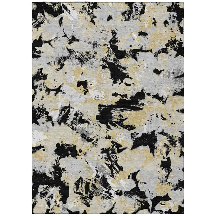 3' X 5' Black Gray And Light Brown Floral Washable Indoor Outdoor Area Rug