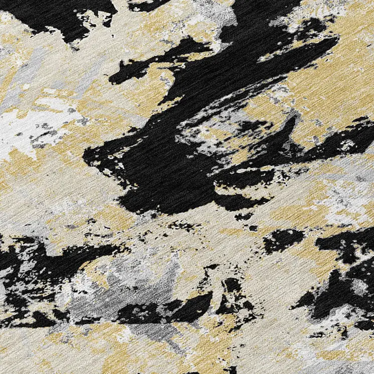 3' X 5' Black Gray And Light Brown Floral Washable Indoor Outdoor Area Rug