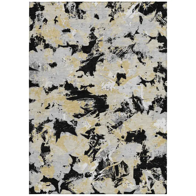 9' X 12' Black Gray And Light Brown Floral Washable Indoor Outdoor Area Rug