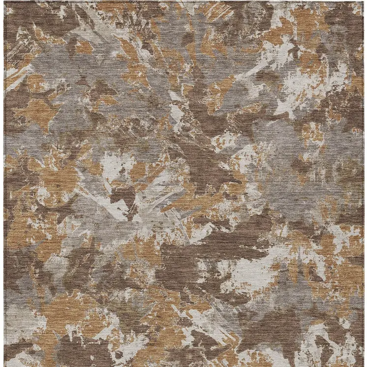 8' X 10' Brown Beige And Gray Floral Washable Indoor Outdoor Area Rug