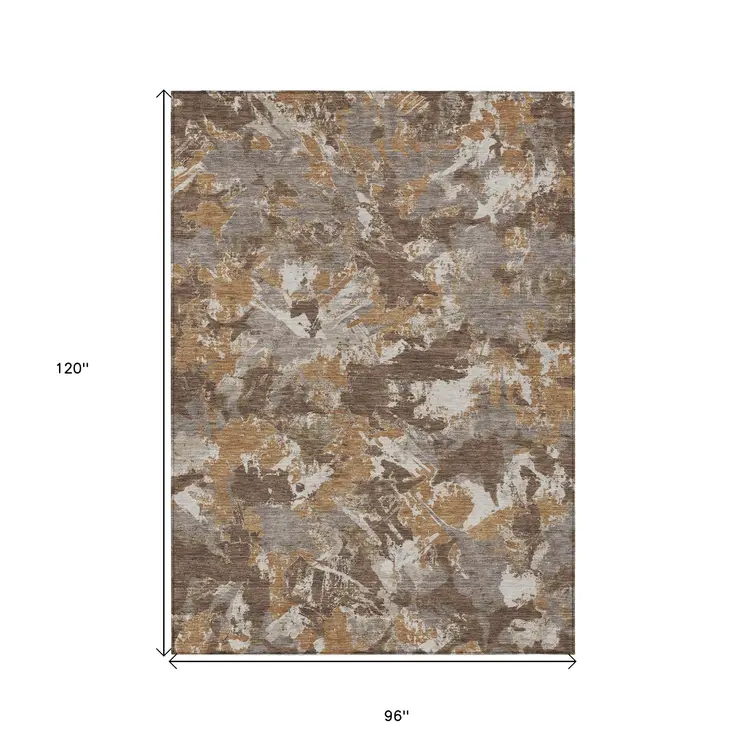 8' X 10' Brown Beige And Gray Floral Washable Indoor Outdoor Area Rug