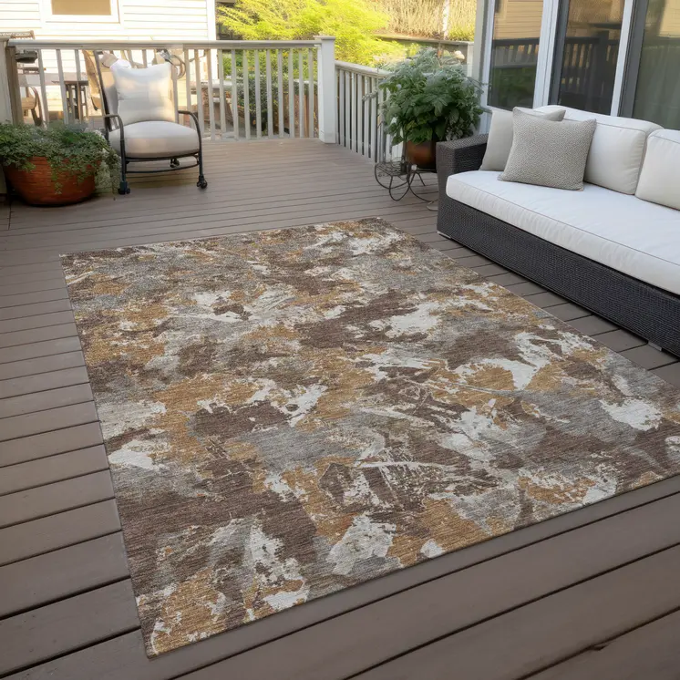 8' X 10' Brown Beige And Gray Floral Washable Indoor Outdoor Area Rug