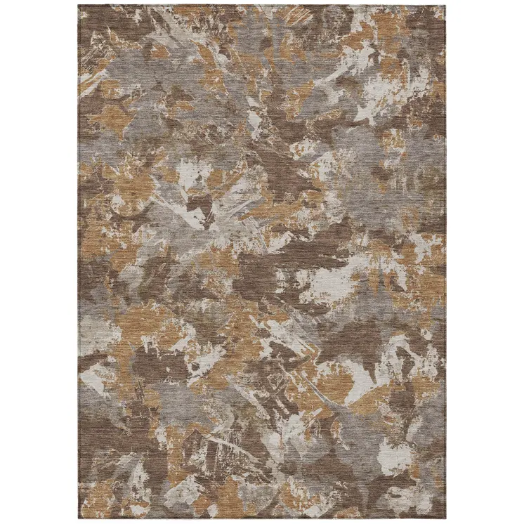 8' X 10' Brown Beige And Gray Floral Washable Indoor Outdoor Area Rug