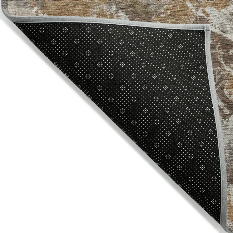 8' X 10' Brown Beige And Gray Floral Washable Indoor Outdoor Area Rug