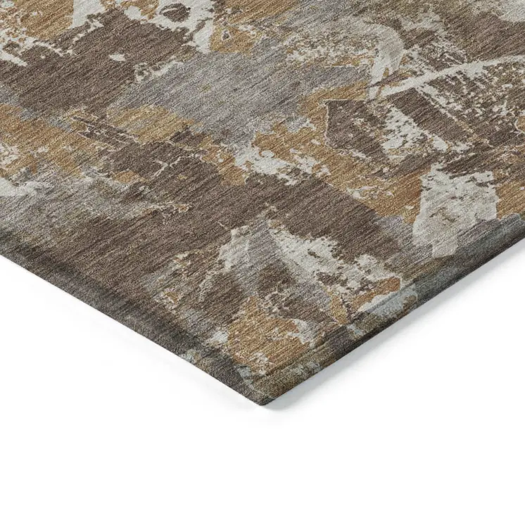 8' X 10' Brown Beige And Gray Floral Washable Indoor Outdoor Area Rug