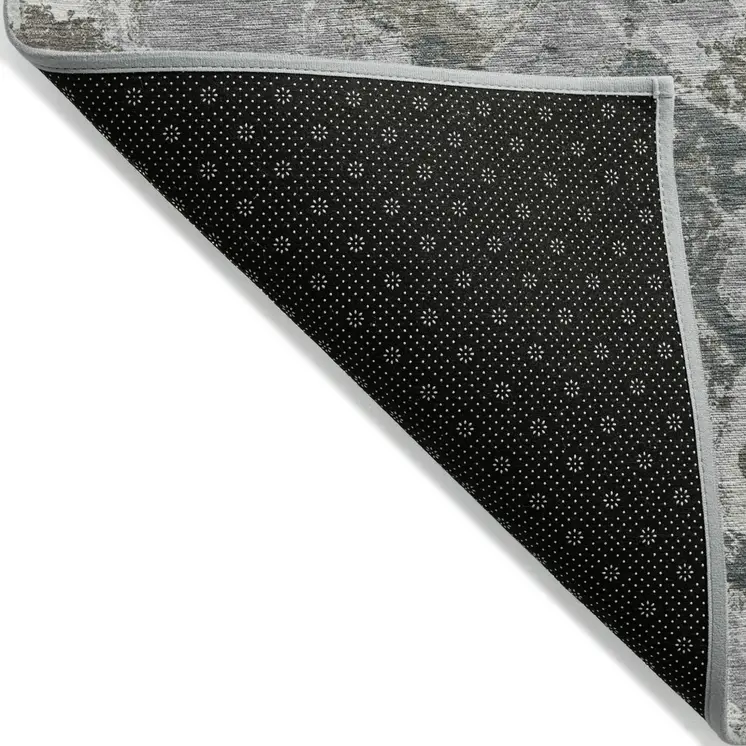 3' X 5' Charcoal Ivory And Gray Floral Washable Indoor Outdoor Area Rug