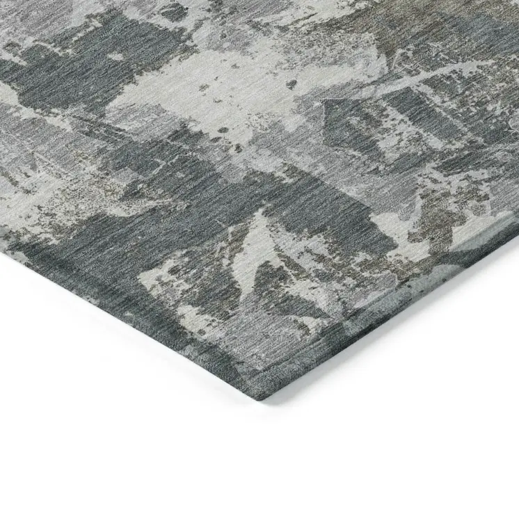 3' X 5' Charcoal Ivory And Gray Floral Washable Indoor Outdoor Area Rug