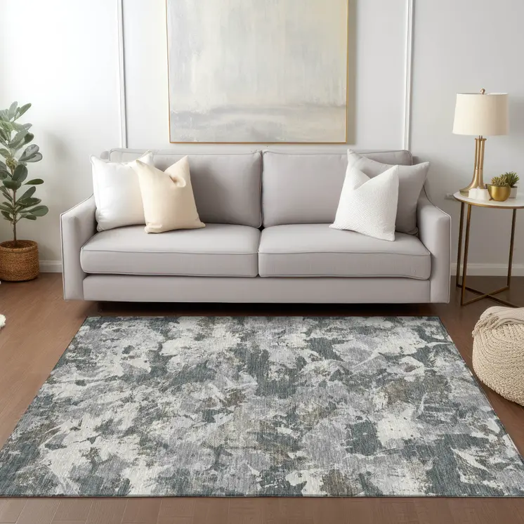 3' X 5' Charcoal Ivory And Gray Floral Washable Indoor Outdoor Area Rug