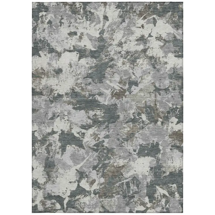 5' X 8' Charcoal Ivory And Gray Floral Washable Indoor Outdoor Area Rug