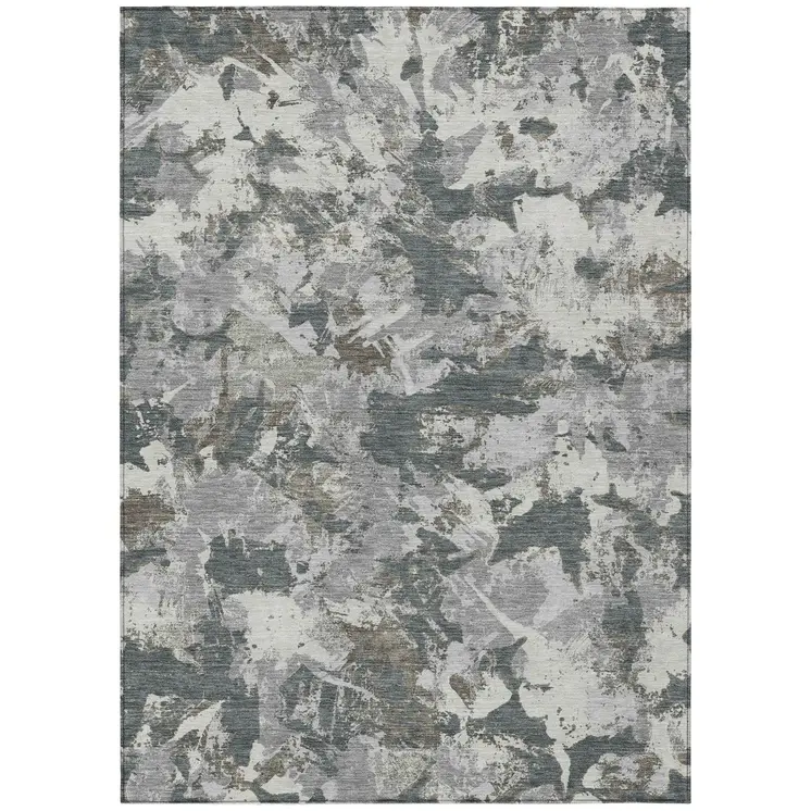 5' X 8' Charcoal Ivory And Gray Floral Washable Indoor Outdoor Area Rug