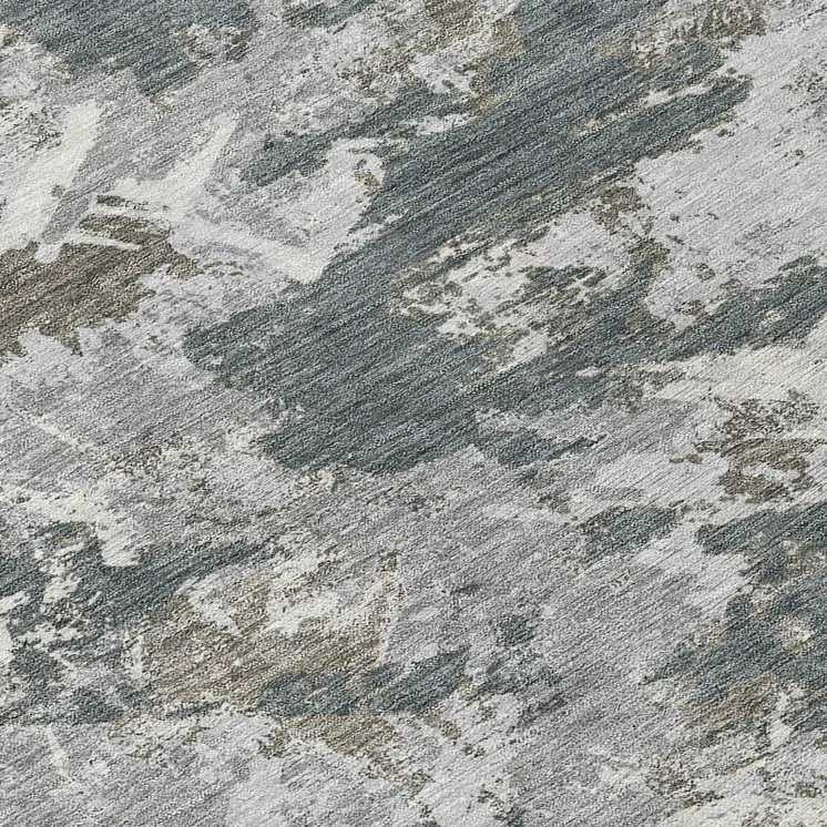 8' Charcoal Ivory And Gray Round Floral Washable Indoor Outdoor Area Rug