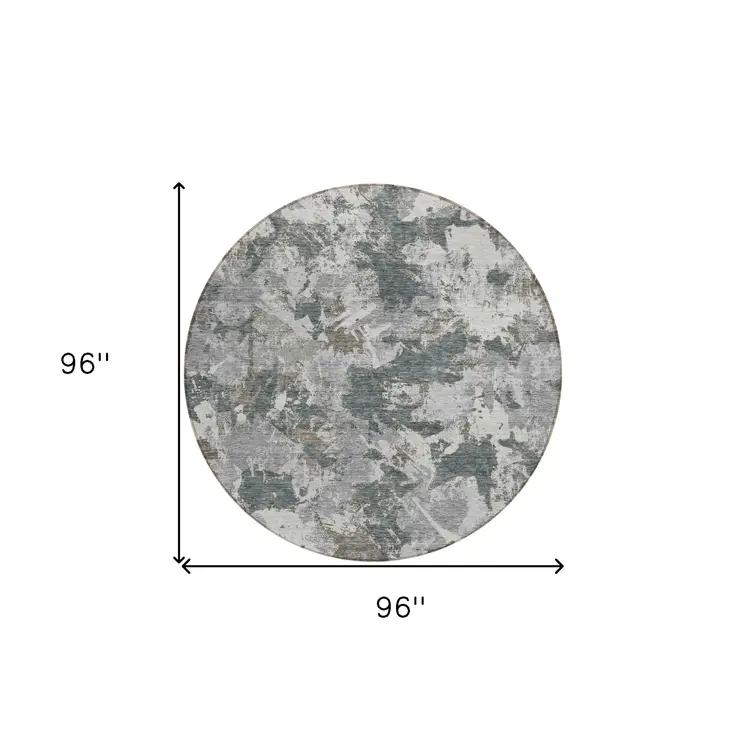 8' Charcoal Ivory And Gray Round Floral Washable Indoor Outdoor Area Rug