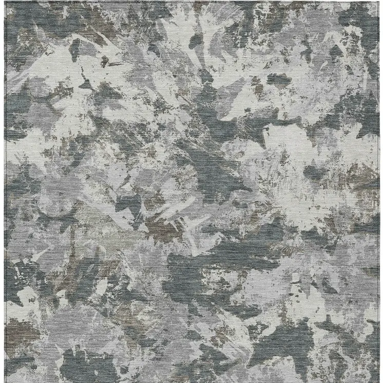 8' X 10' Charcoal Ivory And Gray Floral Washable Indoor Outdoor Area Rug