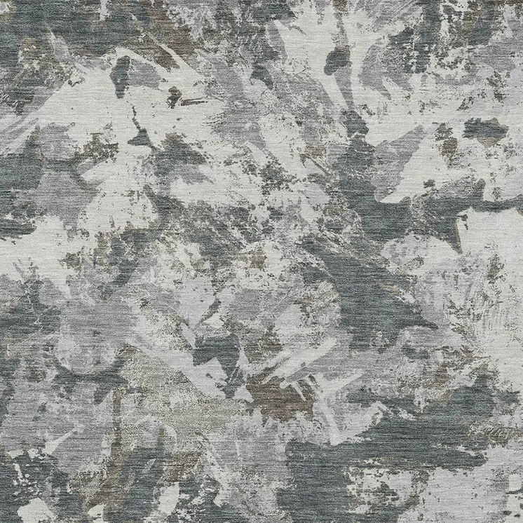 8' X 10' Charcoal Ivory And Gray Floral Washable Indoor Outdoor Area Rug