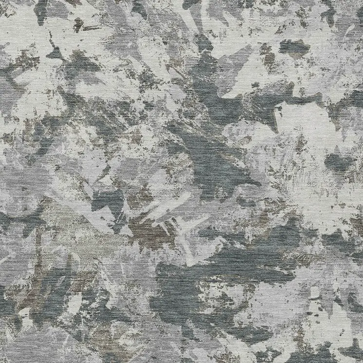 9' X 12' Charcoal Ivory And Gray Floral Washable Indoor Outdoor Area Rug