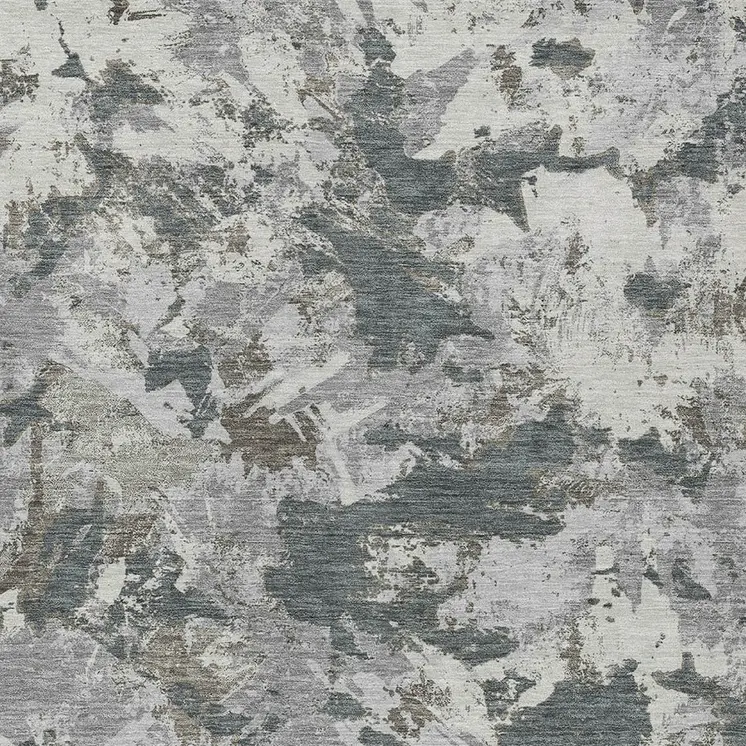 10' X 14' Charcoal Ivory And Gray Floral Washable Indoor Outdoor Area Rug
