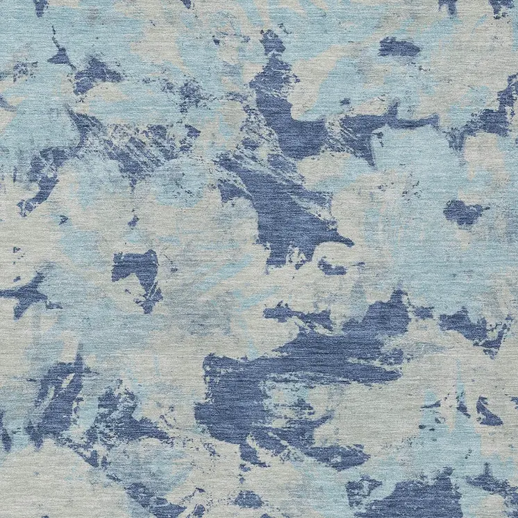 3' X 5' Navy Blue Gray And Aqua Floral Washable Indoor Outdoor Area Rug