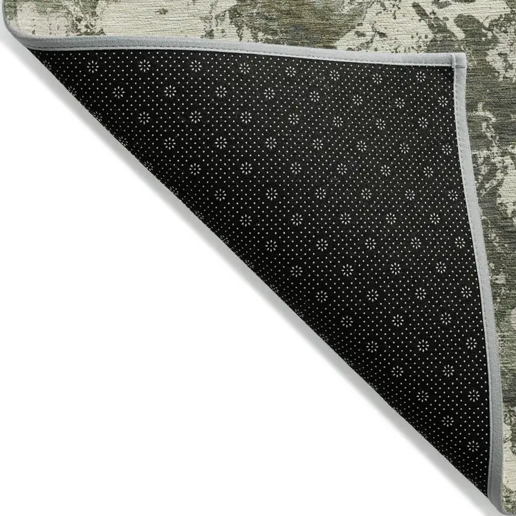 5' X 8' Olive Green And Ivory Floral Washable Indoor Outdoor Area Rug