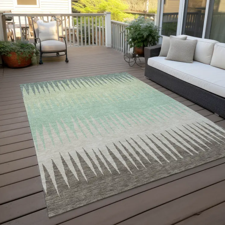 3' X 5' Artichoke Green Beige And Brown Striped Washable Indoor Outdoor Area Rug