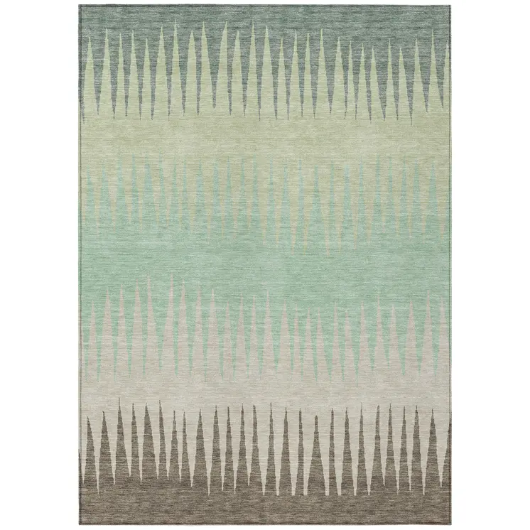 3' X 5' Artichoke Green Beige And Brown Striped Washable Indoor Outdoor Area Rug