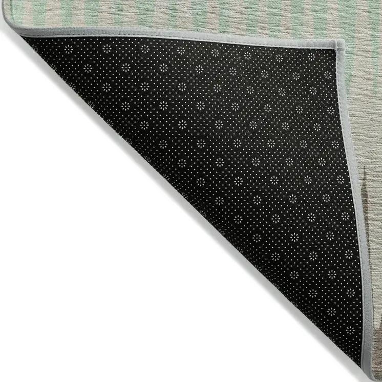 3' X 5' Artichoke Green Beige And Brown Striped Washable Indoor Outdoor Area Rug