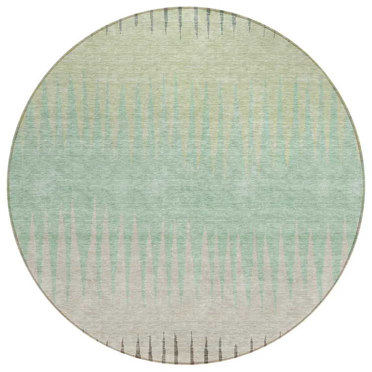 8' Artichoke Green And Beige Round Striped Washable Indoor Outdoor Area Rug