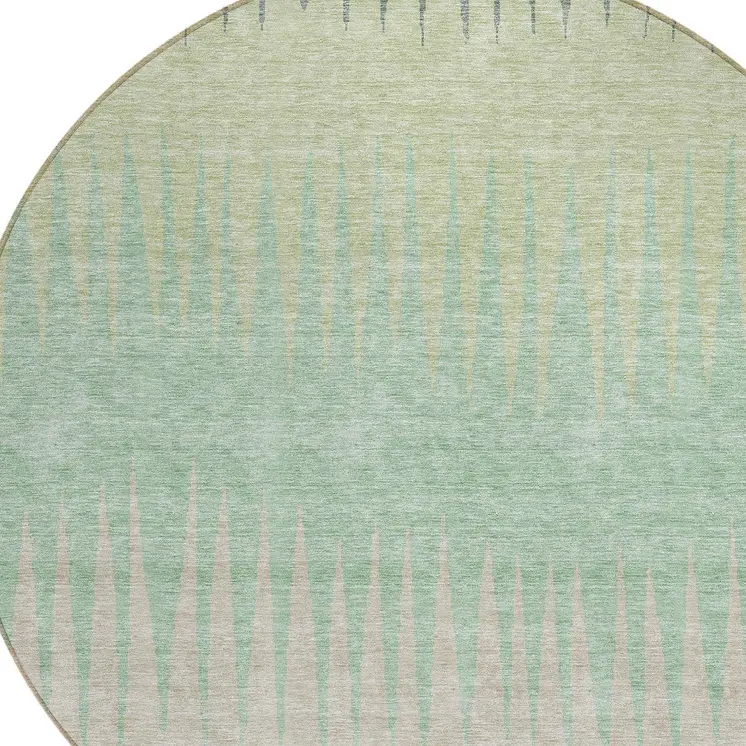 8' Artichoke Green And Beige Round Striped Washable Indoor Outdoor Area Rug