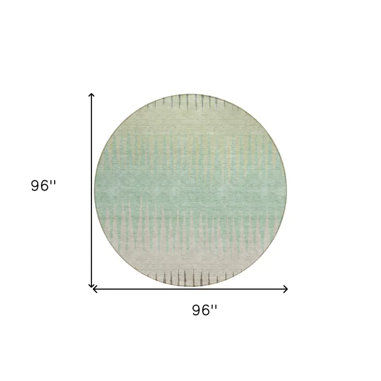 8' Artichoke Green And Beige Round Striped Washable Indoor Outdoor Area Rug