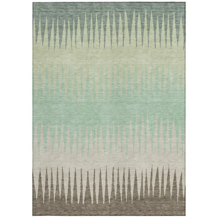 8' X 10' Artichoke Green Beige And Brown Striped Washable Indoor Outdoor Area Rug