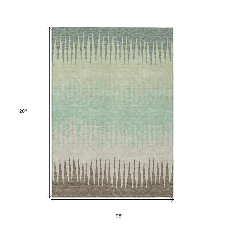 8' X 10' Artichoke Green Beige And Brown Striped Washable Indoor Outdoor Area Rug