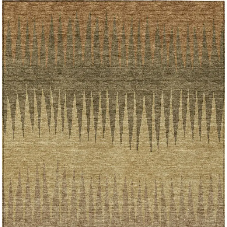 3' X 5' Brown Beige And Green Striped Washable Indoor Outdoor Area Rug