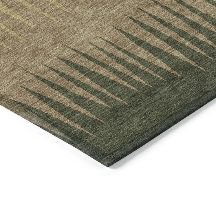 8' X 10' Brown Beige And Green Striped Washable Indoor Outdoor Area Rug