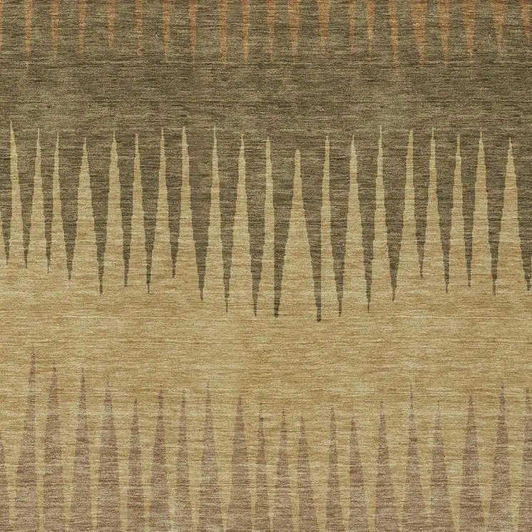 8' X 10' Brown Beige And Green Striped Washable Indoor Outdoor Area Rug