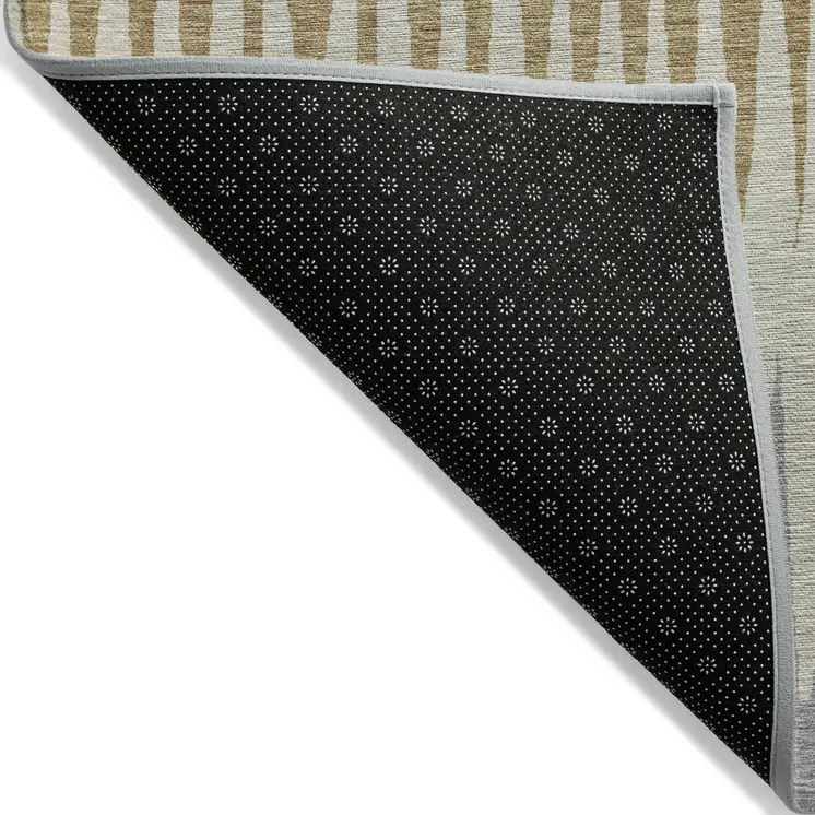 5' X 8' Charcoal Beige And Brown Striped Washable Indoor Outdoor Area Rug