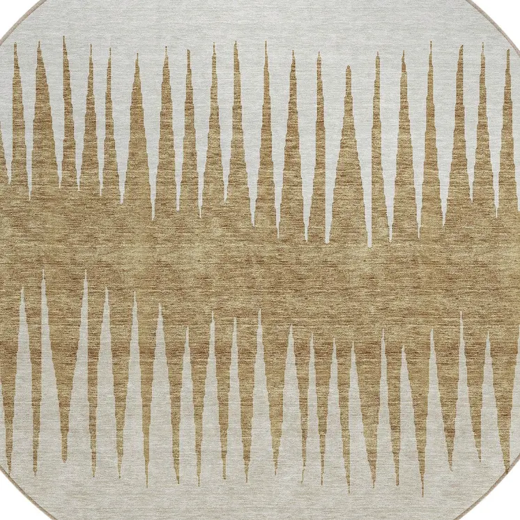 8' Charcoal Beige And Brown Round Striped Washable Indoor Outdoor Area Rug