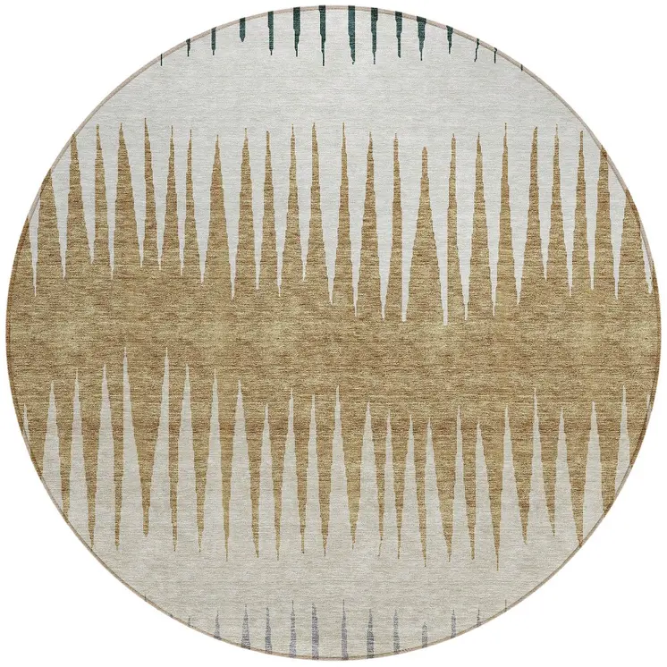 8' Charcoal Beige And Brown Round Striped Washable Indoor Outdoor Area Rug