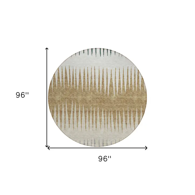 8' Charcoal Beige And Brown Round Striped Washable Indoor Outdoor Area Rug