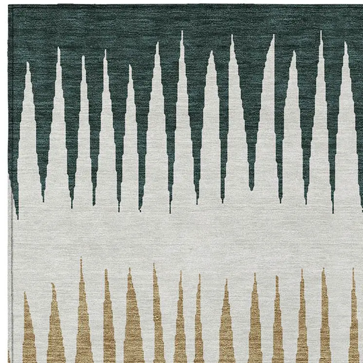 10' X 14' Charcoal Beige And Brown Striped Washable Indoor Outdoor Area Rug