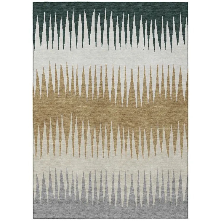 10' X 14' Charcoal Beige And Brown Striped Washable Indoor Outdoor Area Rug